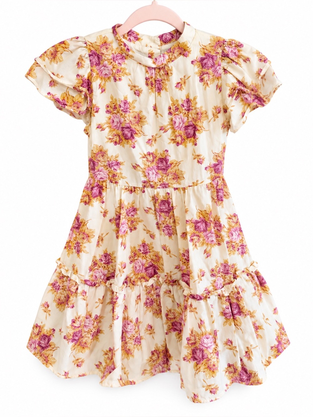 Janie and Jack Sunny Yellow Floral Flutter Sleeve Dress Girls 8 100% Cotton